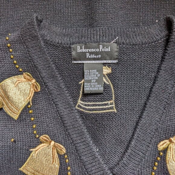 Reference Point Christmas Vest, Black, Gold appliques & beads, Jingling bells! - Picture 14 of 15